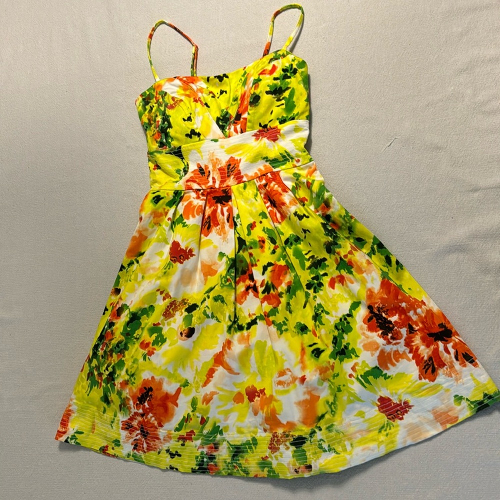 XOXO Juniors' Size 3/4 Bright Abstract Floral Fit-And-Flare Cotton-Blend Dress
